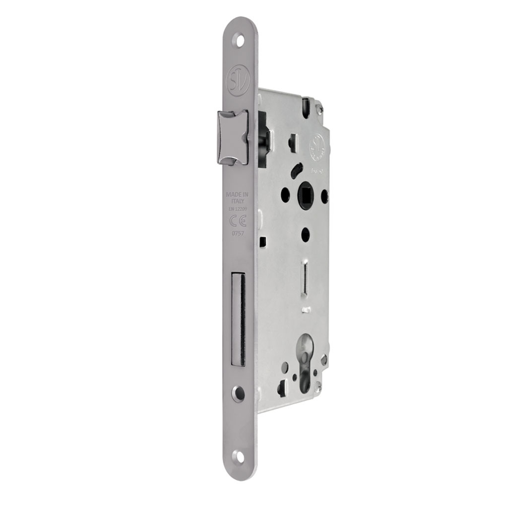 STV SECURITY LOCK - ART. 110 LOCK+EQUAL DOUBLE SIDE KEYHOLE CYLINDER 70MM WITH ROUND PLATE - STAINLESS STEEL FINISH