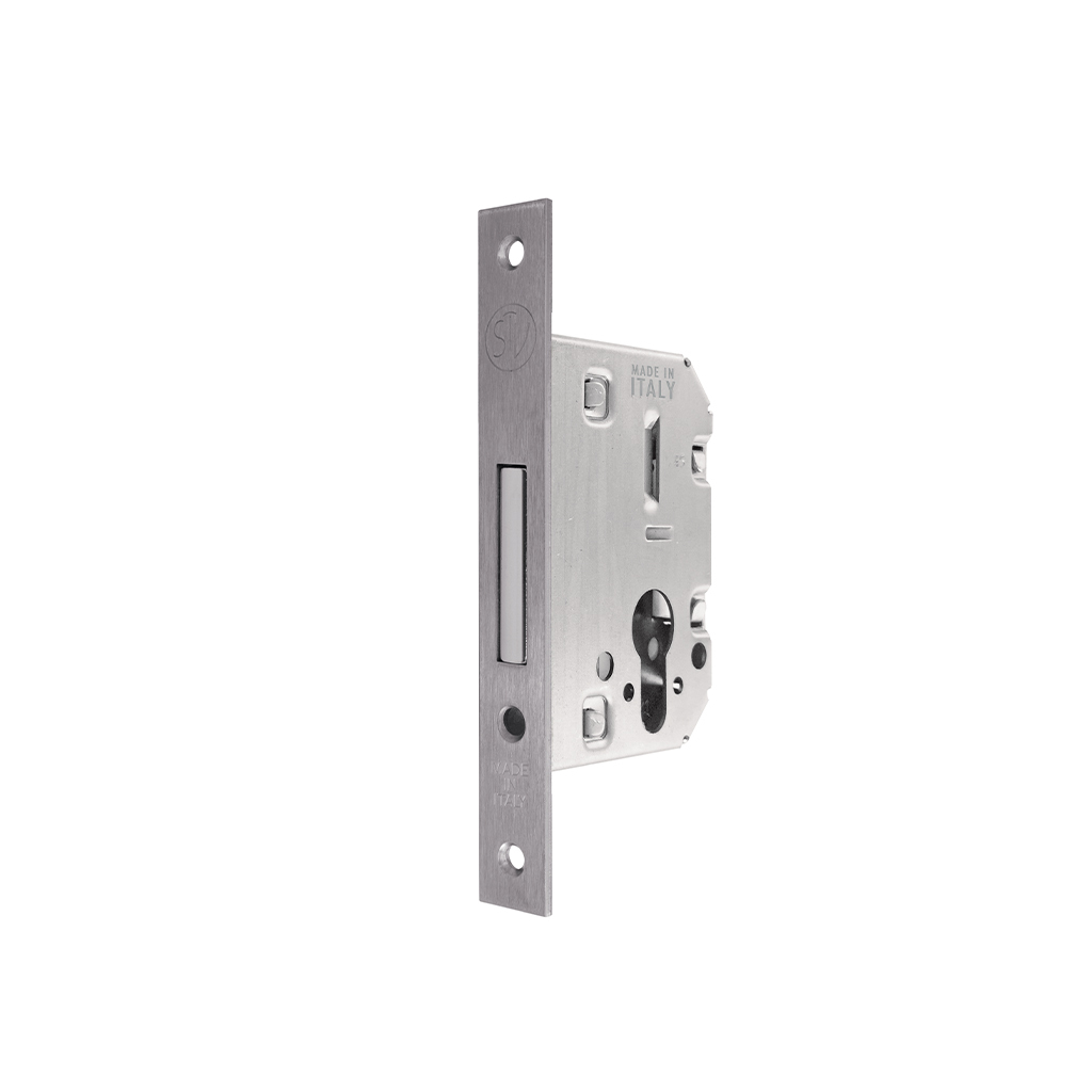 STV SECURITY LOCK - ART. 610 SMALL LOCK+EQUAL DOUBLE SIDE KEYHOLE CYLINDER 70MM WITH ROUND PLATE - STAINLESS STEEL FINISH