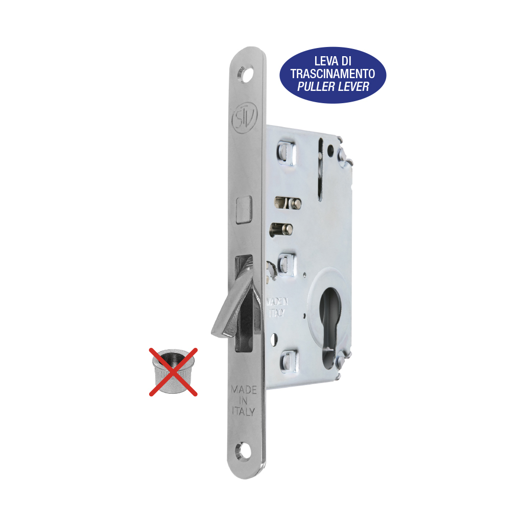 STV SLIDING DOOR LOCK - ART. 226 LOCK+EQUAL DOUBLE SIDE KEYHOLE CYLINDER 70MM WITH ROUND PLATE - STAINLESS STEEL FINISH