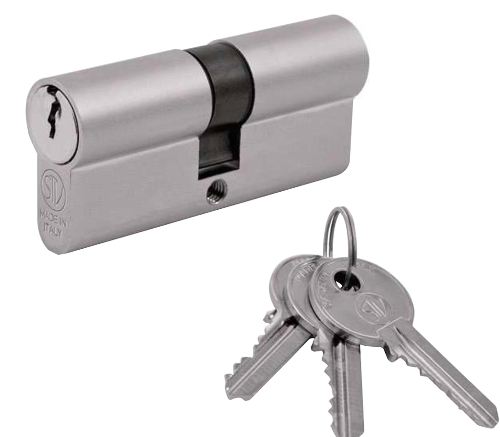 STV EQUAL DOUBLE SIDE KEYHOLE CYLINDER - ART.200 MATT NICKEL FINISH - 80MM (40MM+40MM)