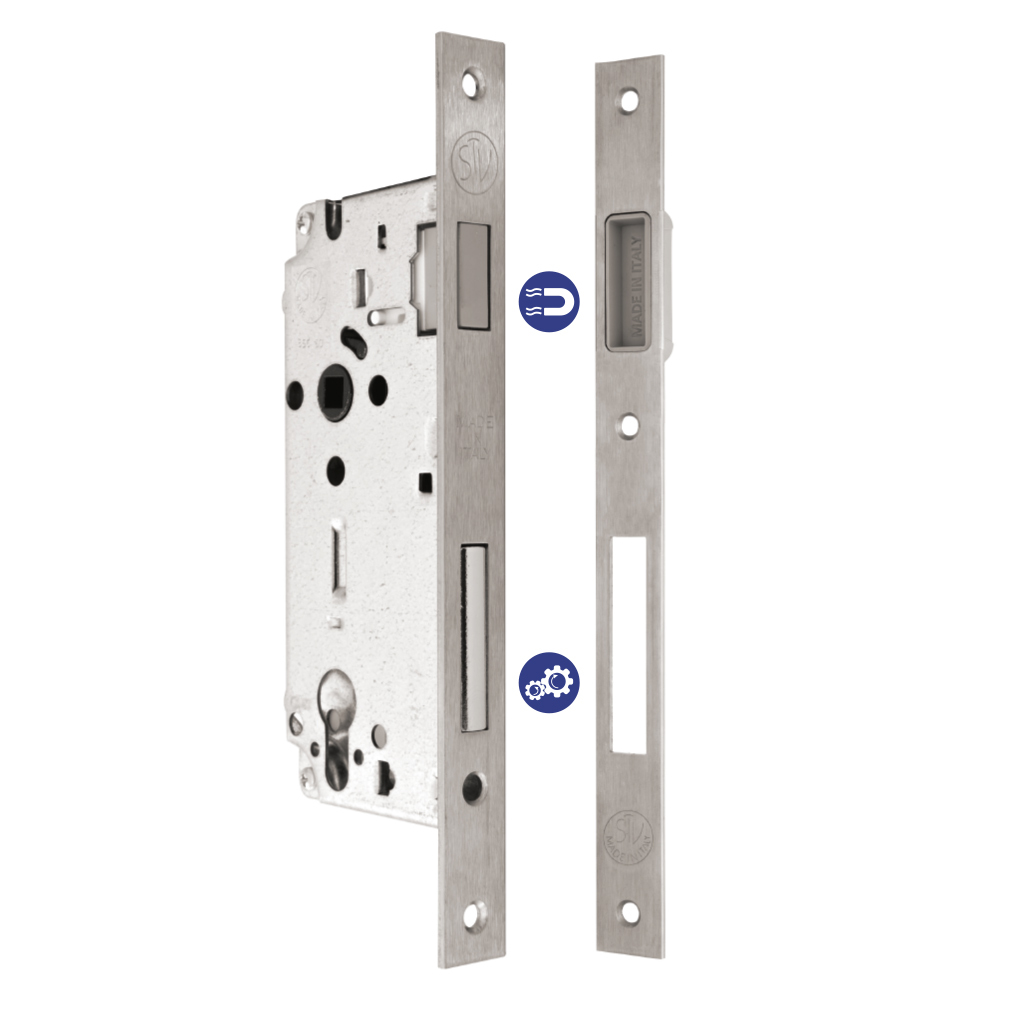 STV MAGNETIC LOCK ATTRAZIONE PLUS -ART. A110 LOCK+EQUAL DOUBLE SIDE KEYHOLE CYLINDER 70MM WITH SQUARE PLATE - BLACK PAINTED FINISH