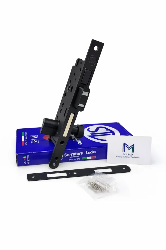 STV MAGNETIC LOCK ATTRAZIONE PLUS -ART. A110 LOCK & ZAMAK KNOB WITH EMERGENCY KEY CUT 70MM EQUAL WITH SQUARE PLATE - BLACK PAINTED FINISH