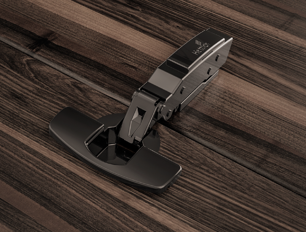 HETTICH - SENSYS 110° HINGE WITH INTEGRATED SILENT SYSTEM (SENSYS 8645I), IN OBSIDIAN BLACK, OVERLAY, OPENING ANGLE 110°, TH-DRILLING PATTERN 52 X 5.5 MM, FOR SCREWING ON (-)