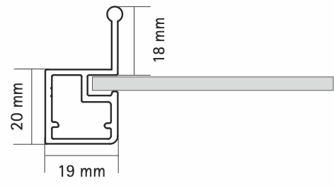 HETTICH - 19mm STRAIGHT FRAME WITH HANDLE ALUMINUM PROFILE FOR GLASS SHELFS - STAINLESS STEEL ANODIZED (4mm GLASS PANEL)