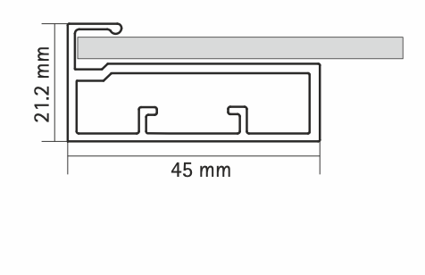 HETTICH - 45mm STRAIGHT FRAME ALUMINUM PROFILE FOR GLASS SHELFS - STAINLESS STEEL ANODIZED (4mm GLASS PANEL)
