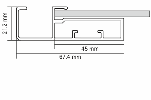 HETTICH - 45mm STRAIGHT FRAME WITH L SHAPED HANDLE ALUMINUM PROFILE FOR GLASS SHELFS - STAINLESS STEEL ANODIZED (4mm GLASS PANEL)
