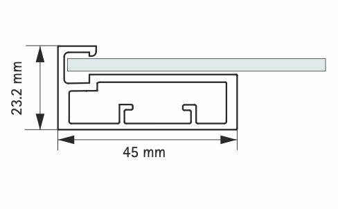 HETTICH - 45mm STRAIGHT FRAME WITH HANDLE ALUMINUM PROFILE FOR GLASS SHELFS - STAINLESS STEEL ANODIZED (6mm GLASS PANEL)