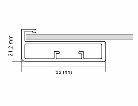 HETTICH - 55mm STRAIGHT FRAME ALUMINUM PROFILE FOR GLASS SHELFS - STAINLESS STEEL ANODIZED (6mm GLASS PANEL)