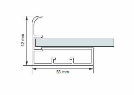 HETTICH - 55mm STRAIGHT FRAME WITH HANDLE ALUMINUM PROFILE FOR GLASS SHELFS - STAINLESS STEEL ANODIZED (8mm GLASS PANEL)